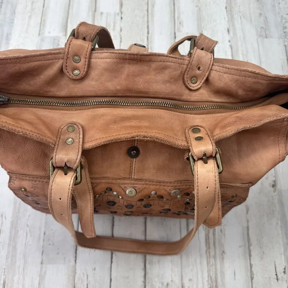 Viola Castellani Italy Leather Studded￼Slouchy Shoulder Bag Purse Cognac Tan￼